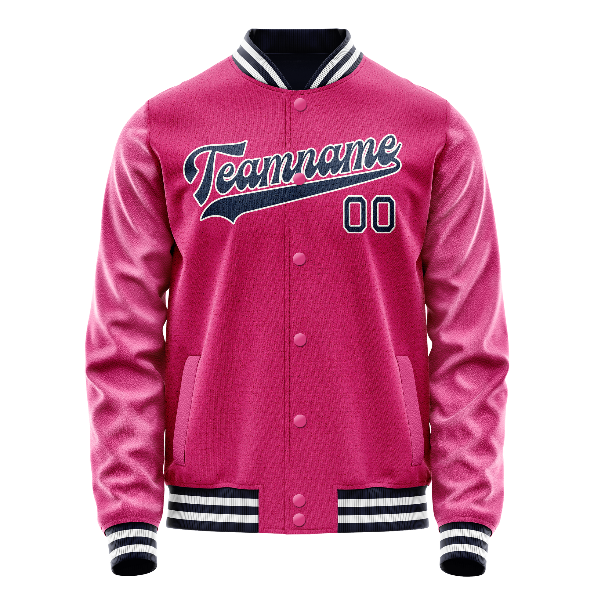 Custom Pink Navy Solid Color Varsity Letterman Jacket JA02240617SH315