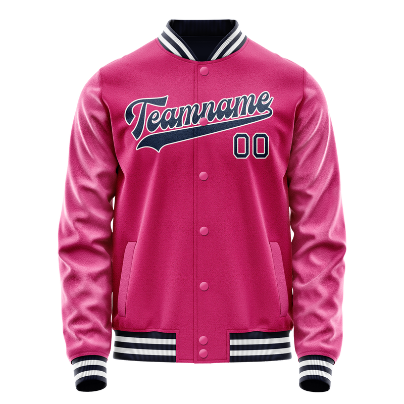 Custom Pink Navy Solid Color Varsity Letterman Jacket JA02240617SH315
