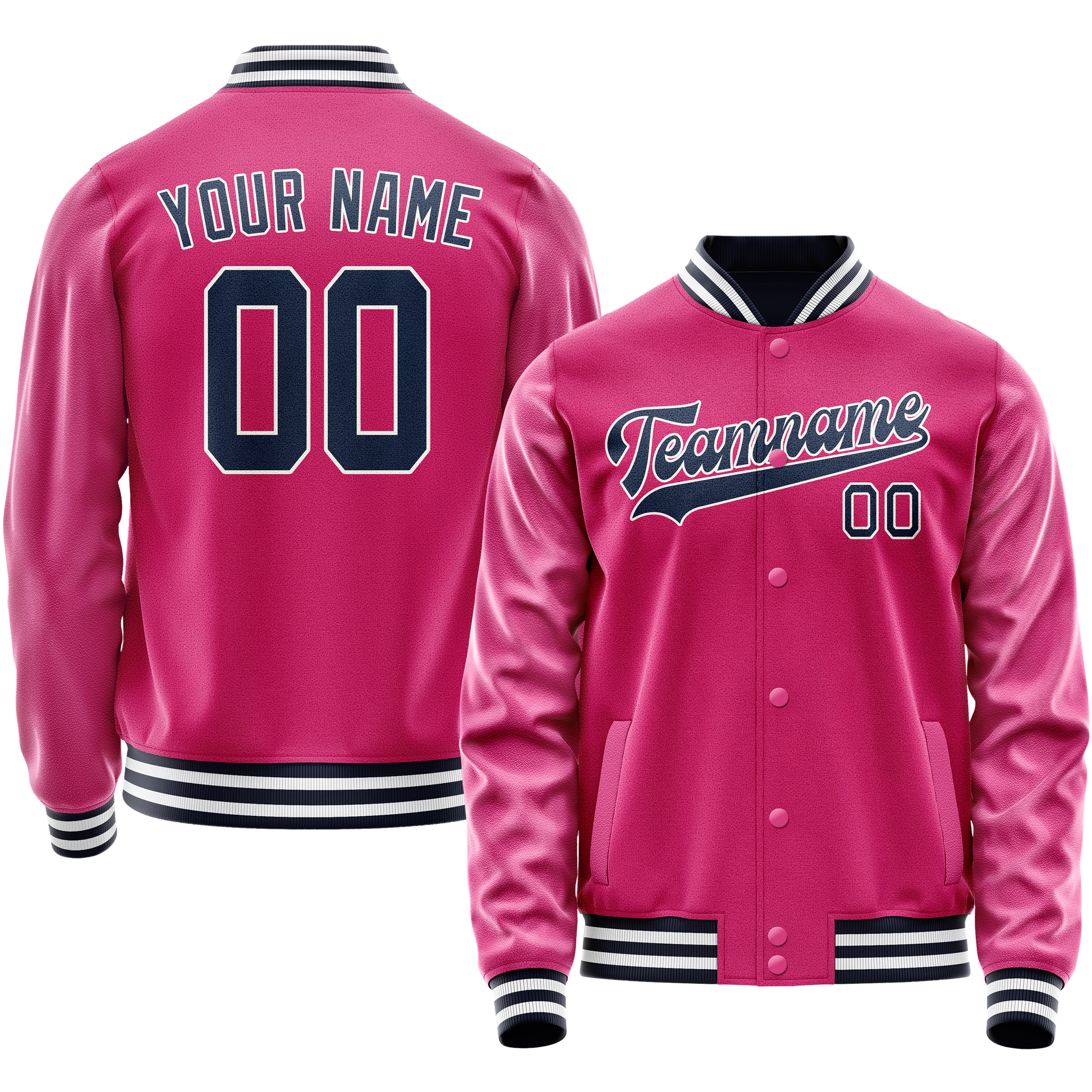 Custom Pink Navy Solid Color Varsity Letterman Jacket JA02240617SH315