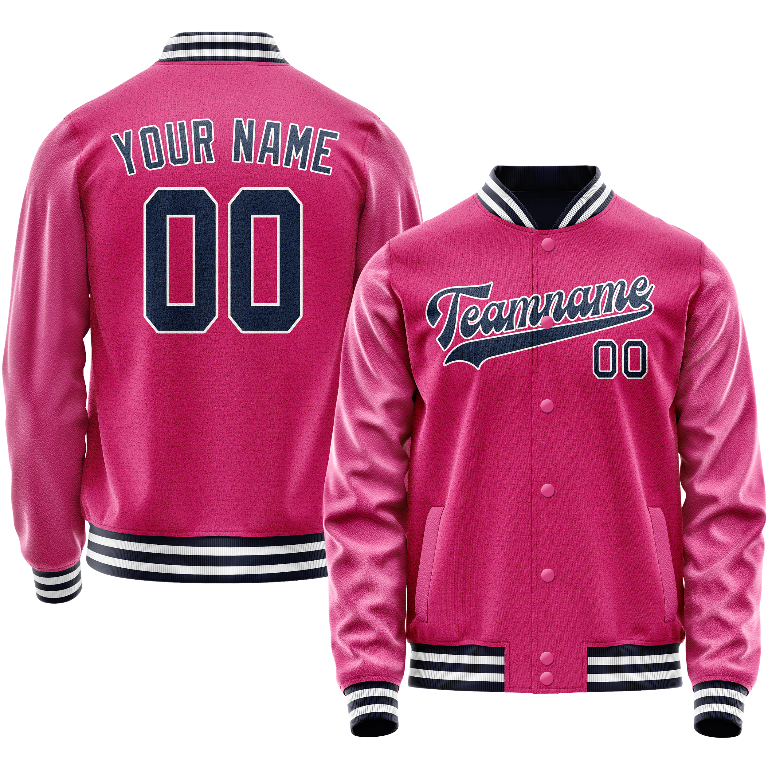 Custom Pink Navy Solid Color Varsity Letterman Jacket JA02240617SH315