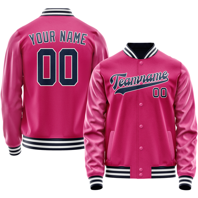 Custom Pink Navy Solid Color Varsity Letterman Jacket JA02240617SH315