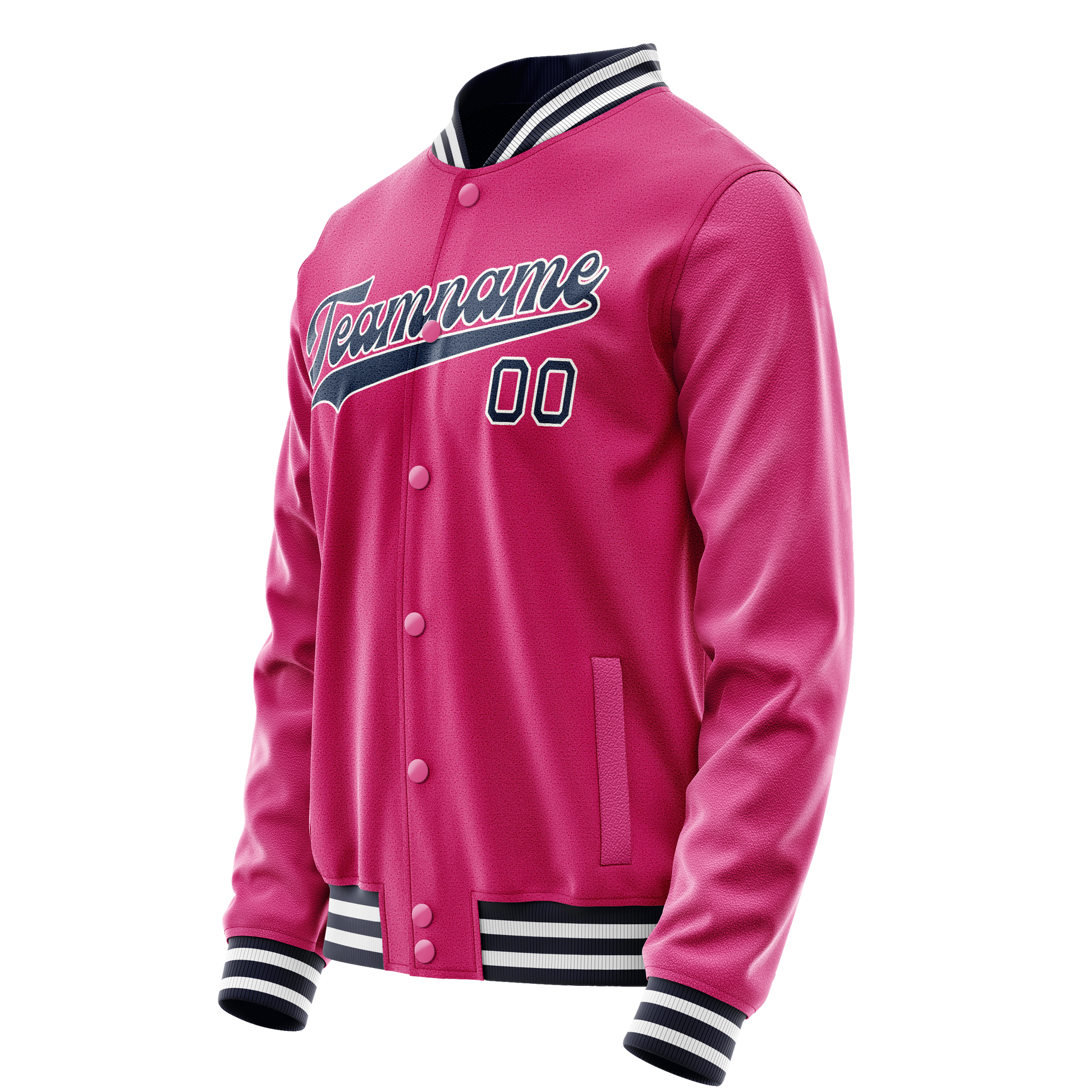 Custom Pink Navy Solid Color Varsity Letterman Jacket JA02240617SH315