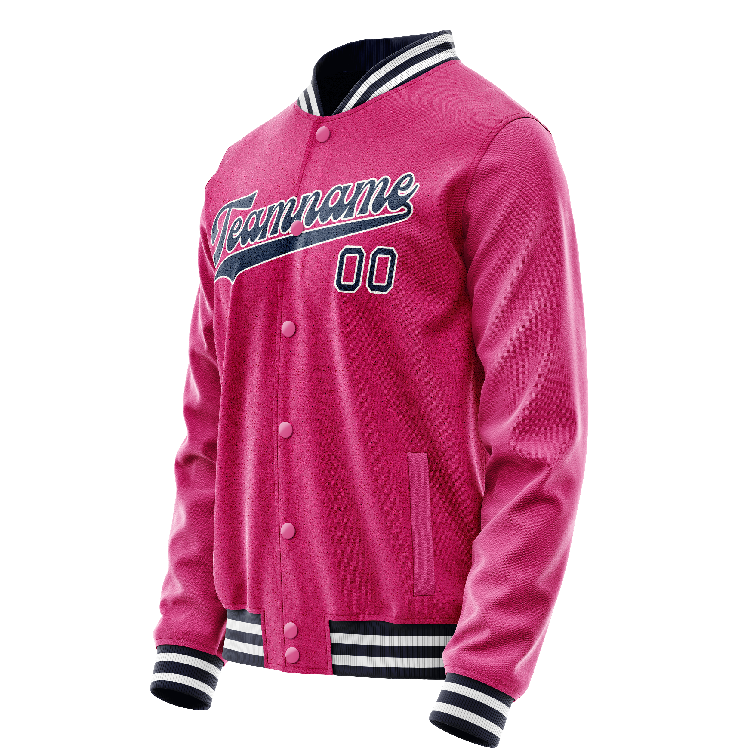Custom Pink Navy Solid Color Varsity Letterman Jacket JA02240617SH315