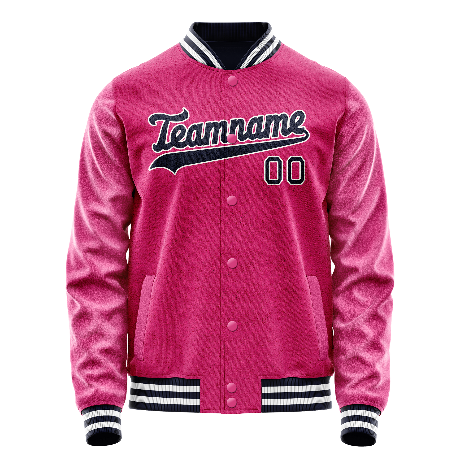 Custom Pink Black Solid Color Varsity Letterman Jacket JA02240617SH318