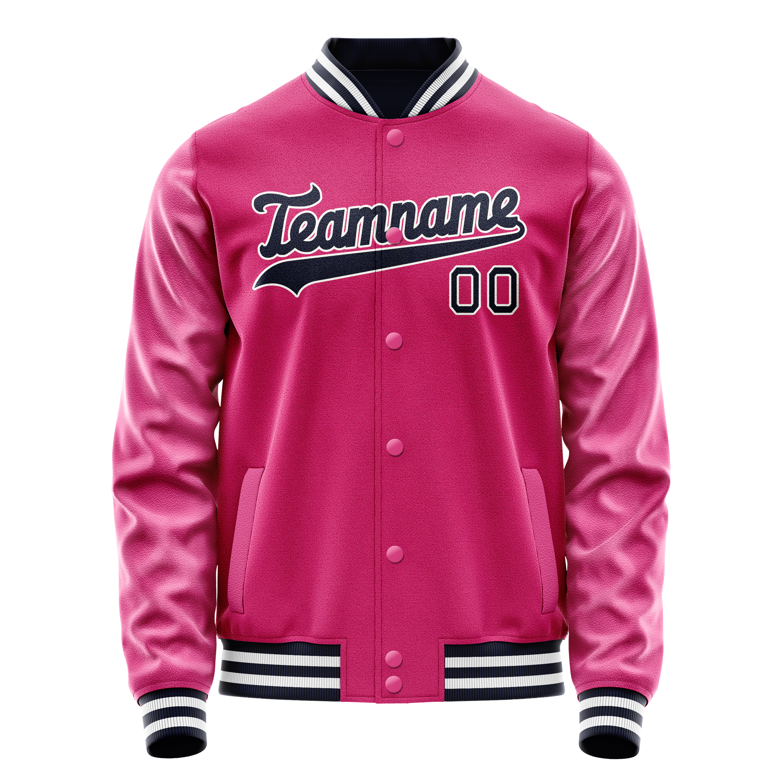 Custom Pink Black Solid Color Varsity Letterman Jacket JA02240617SH318
