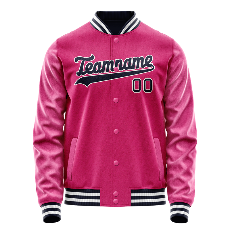 Custom Pink Black Solid Color Varsity Letterman Jacket JA02240617SH318