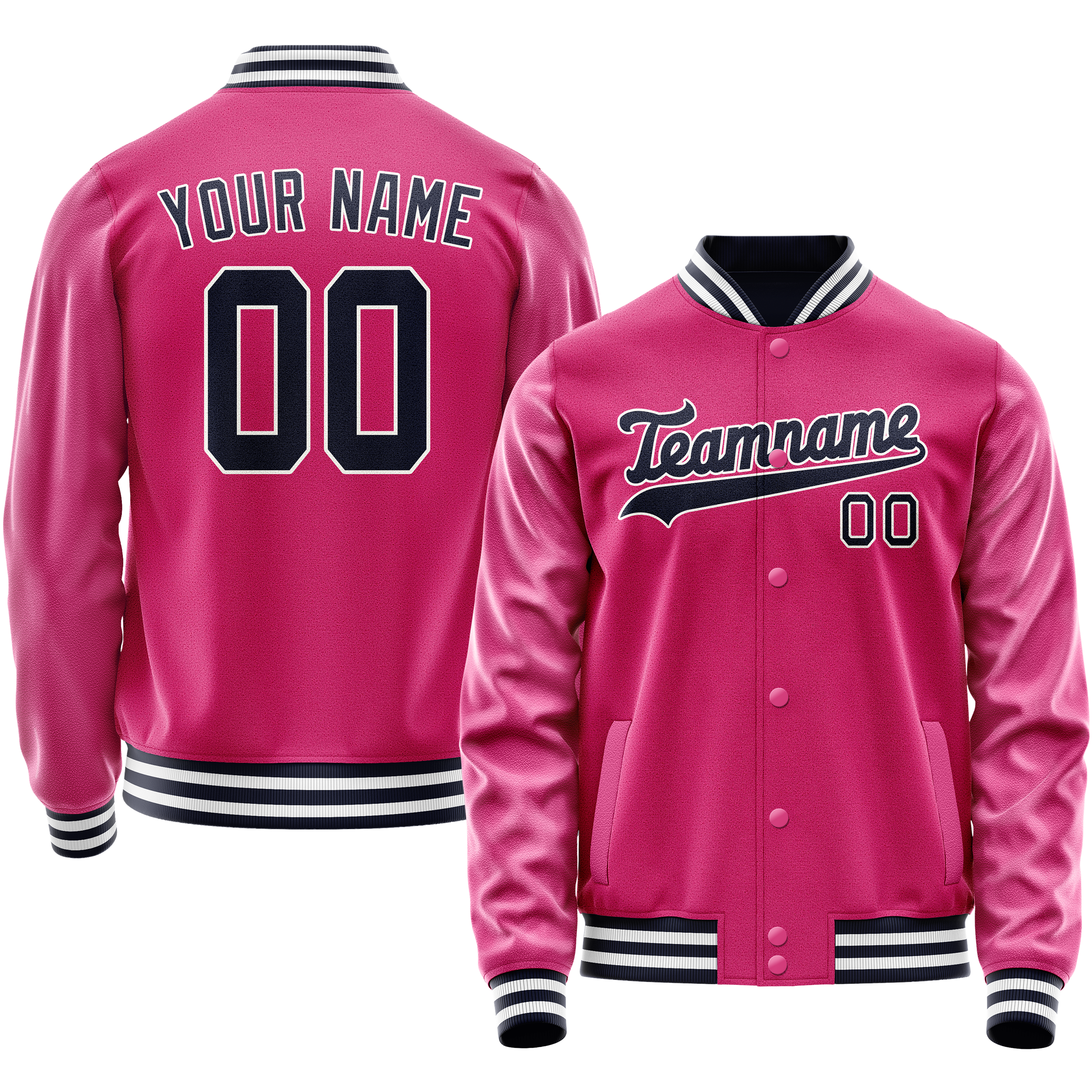 Custom Pink Black Solid Color Varsity Letterman Jacket JA02240617SH318