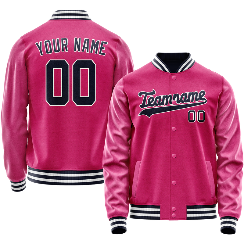Custom Pink Black Solid Color Varsity Letterman Jacket JA02240617SH318