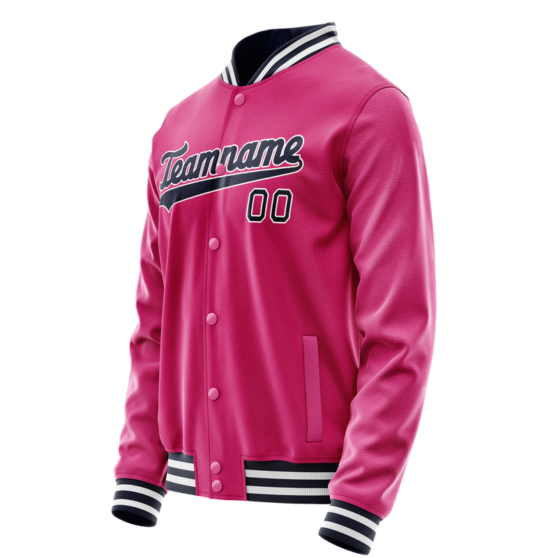 Custom Pink Black Solid Color Varsity Letterman Jacket JA02240617SH318