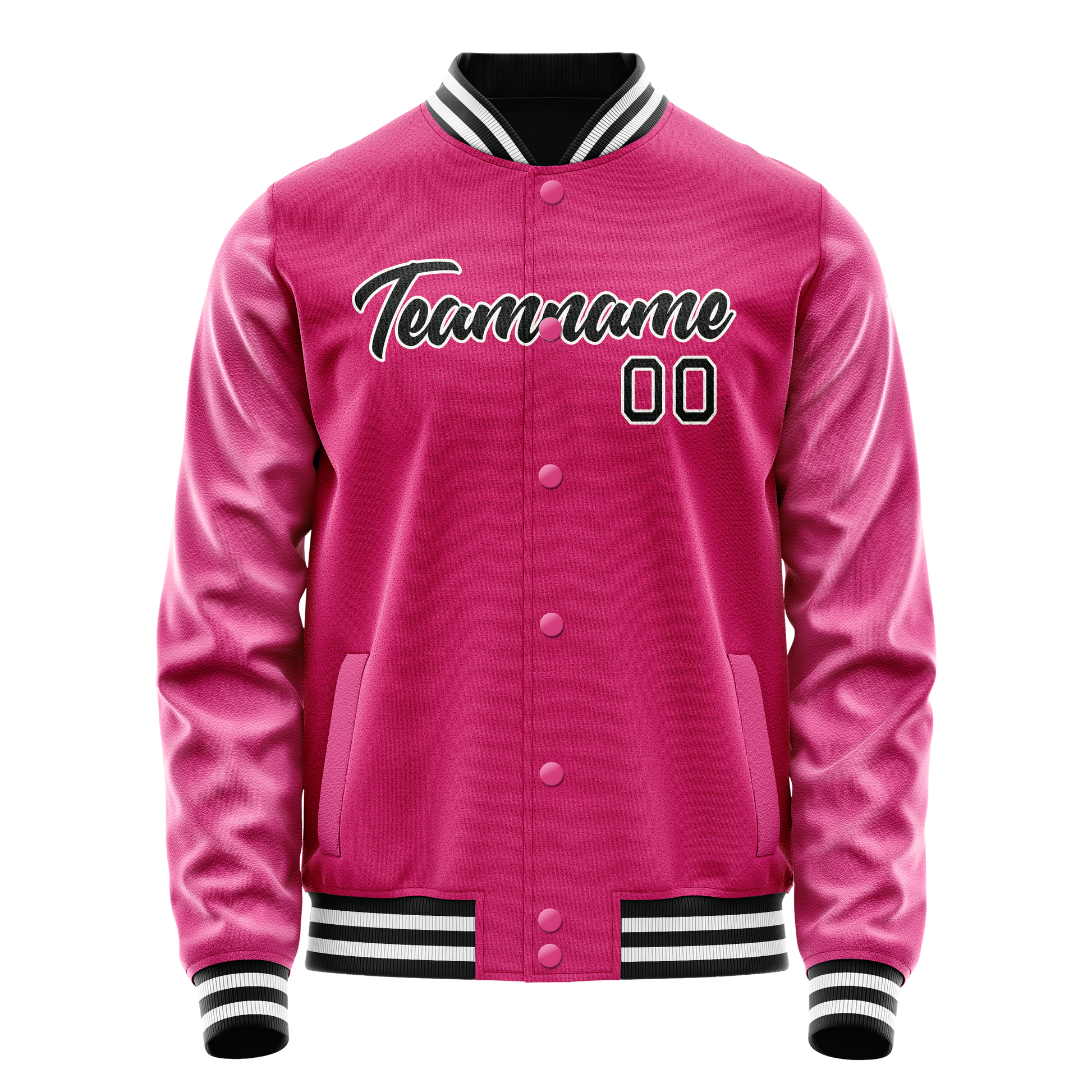 Custom Pink Black Solid Color Varsity Letterman Jacket JA02240617SH300