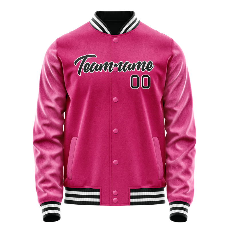 Custom Pink Black Solid Color Varsity Letterman Jacket JA02240617SH300