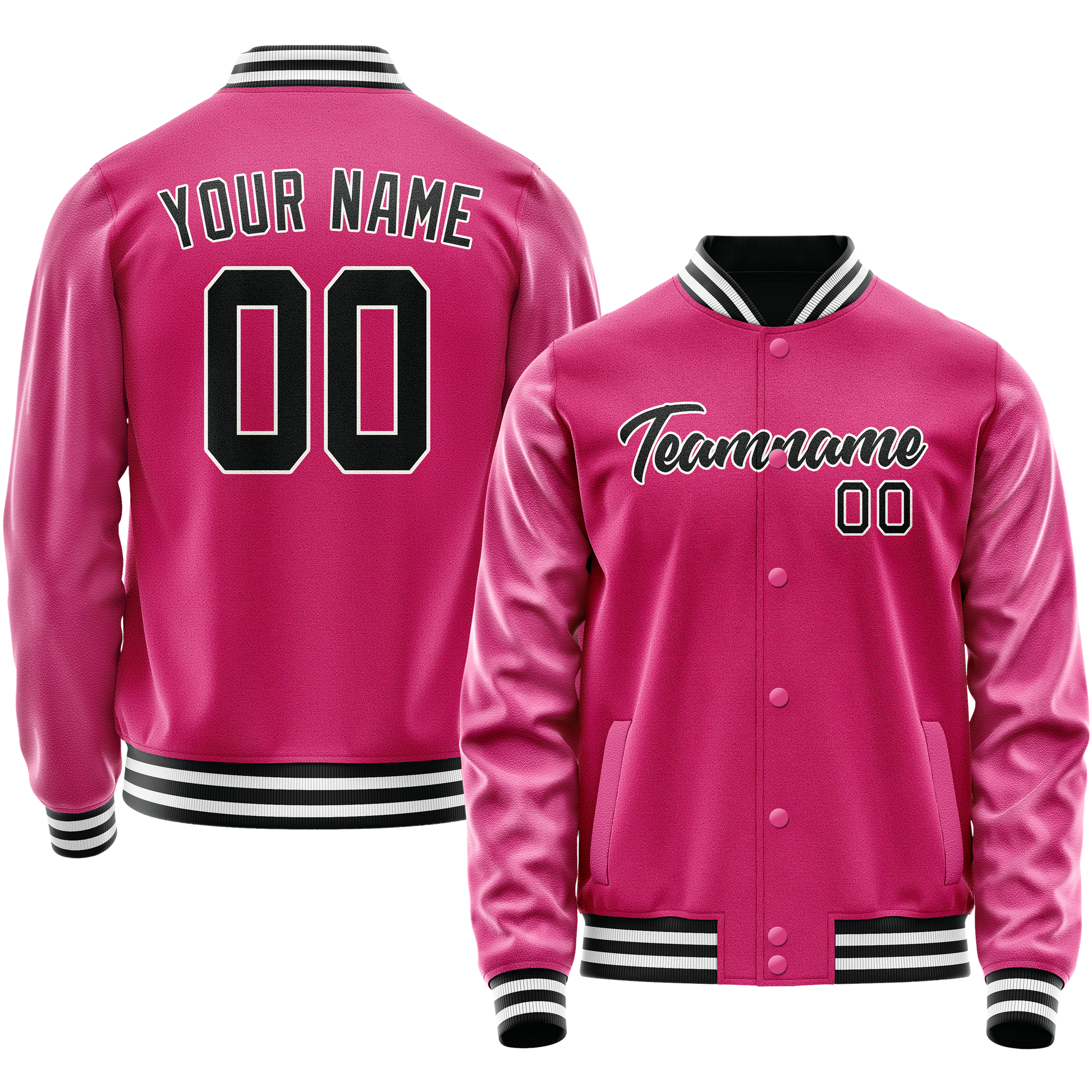 Custom Pink Black Solid Color Varsity Letterman Jacket JA02240617SH300