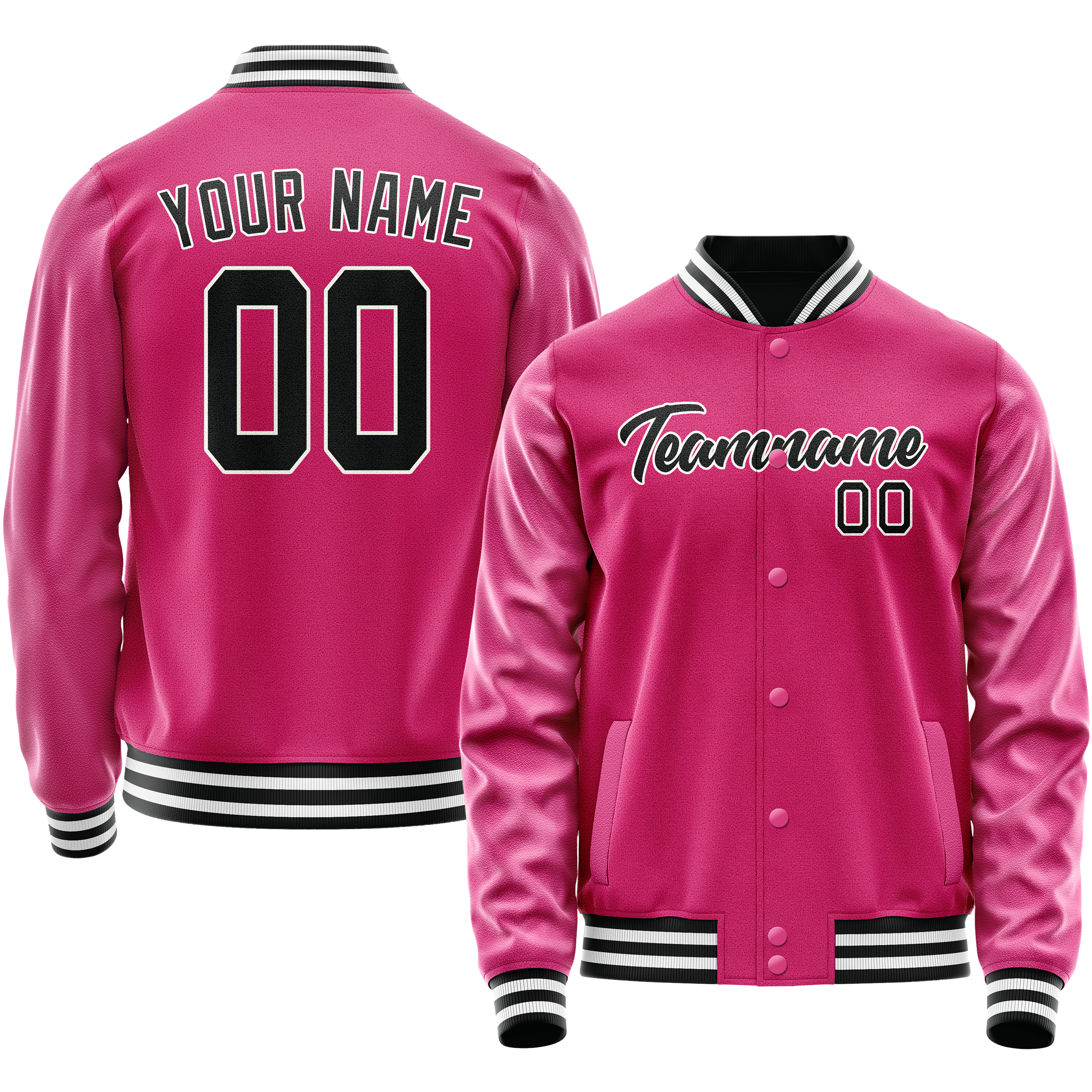 Custom Pink Black Solid Color Varsity Letterman Jacket JA02240617SH300