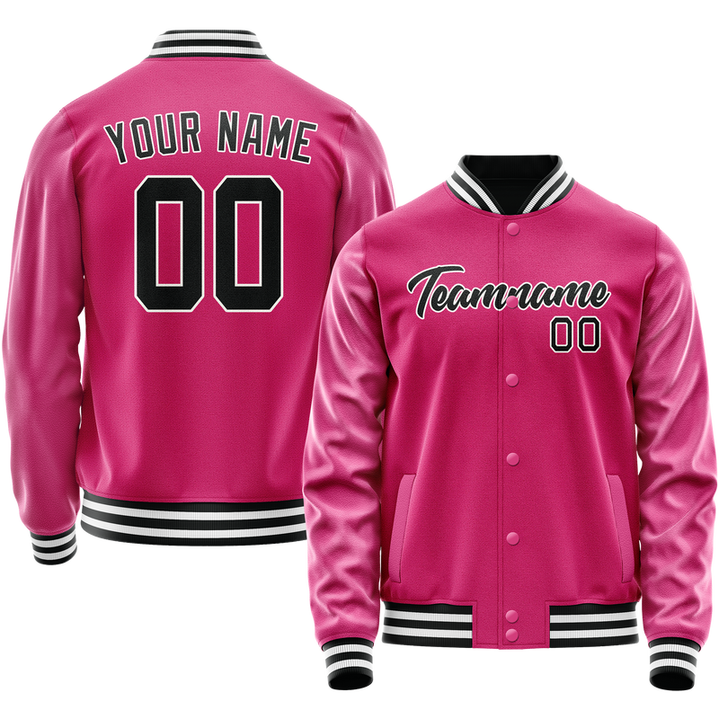 Custom Pink Black Solid Color Varsity Letterman Jacket JA02240617SH300