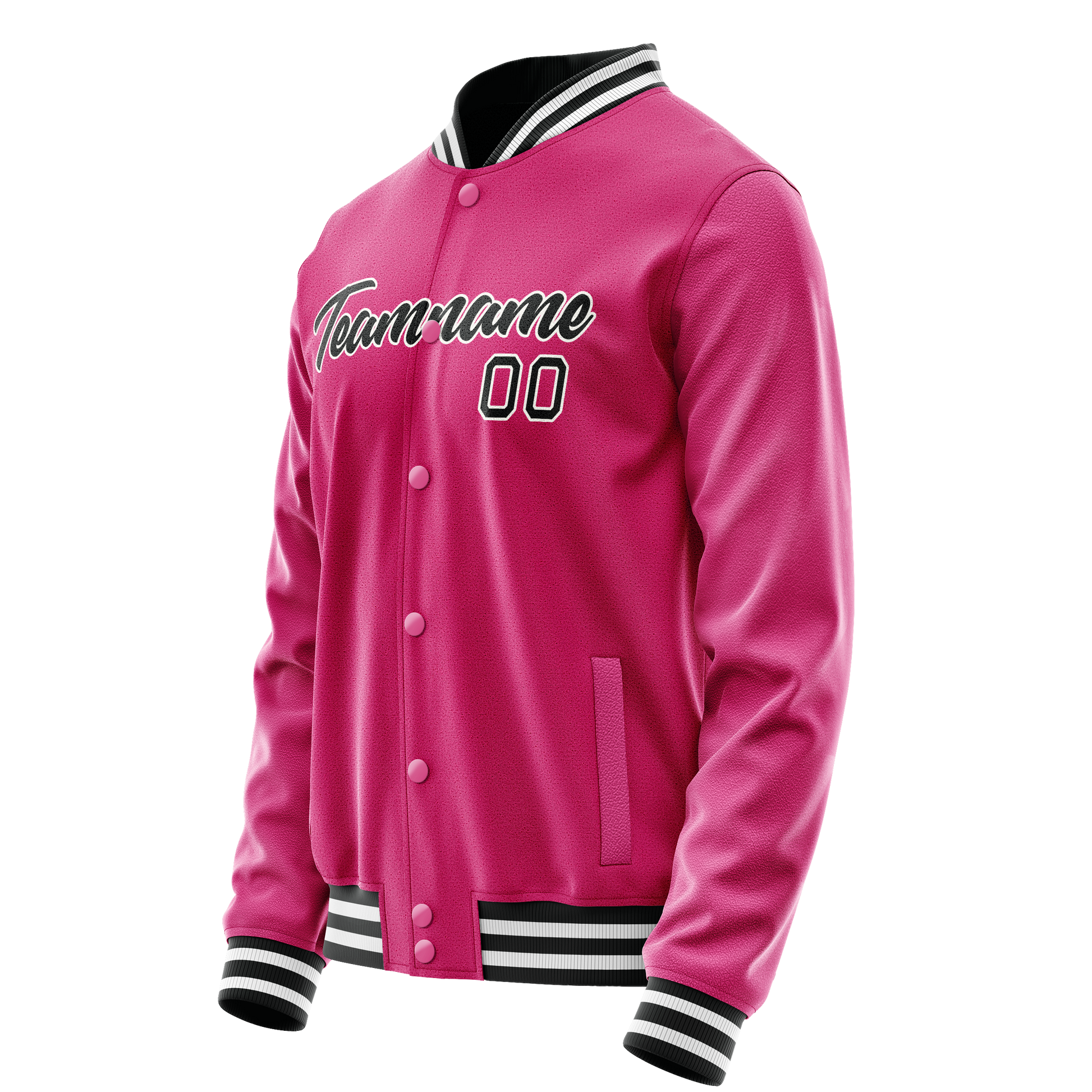Custom Pink Black Solid Color Varsity Letterman Jacket JA02240617SH300