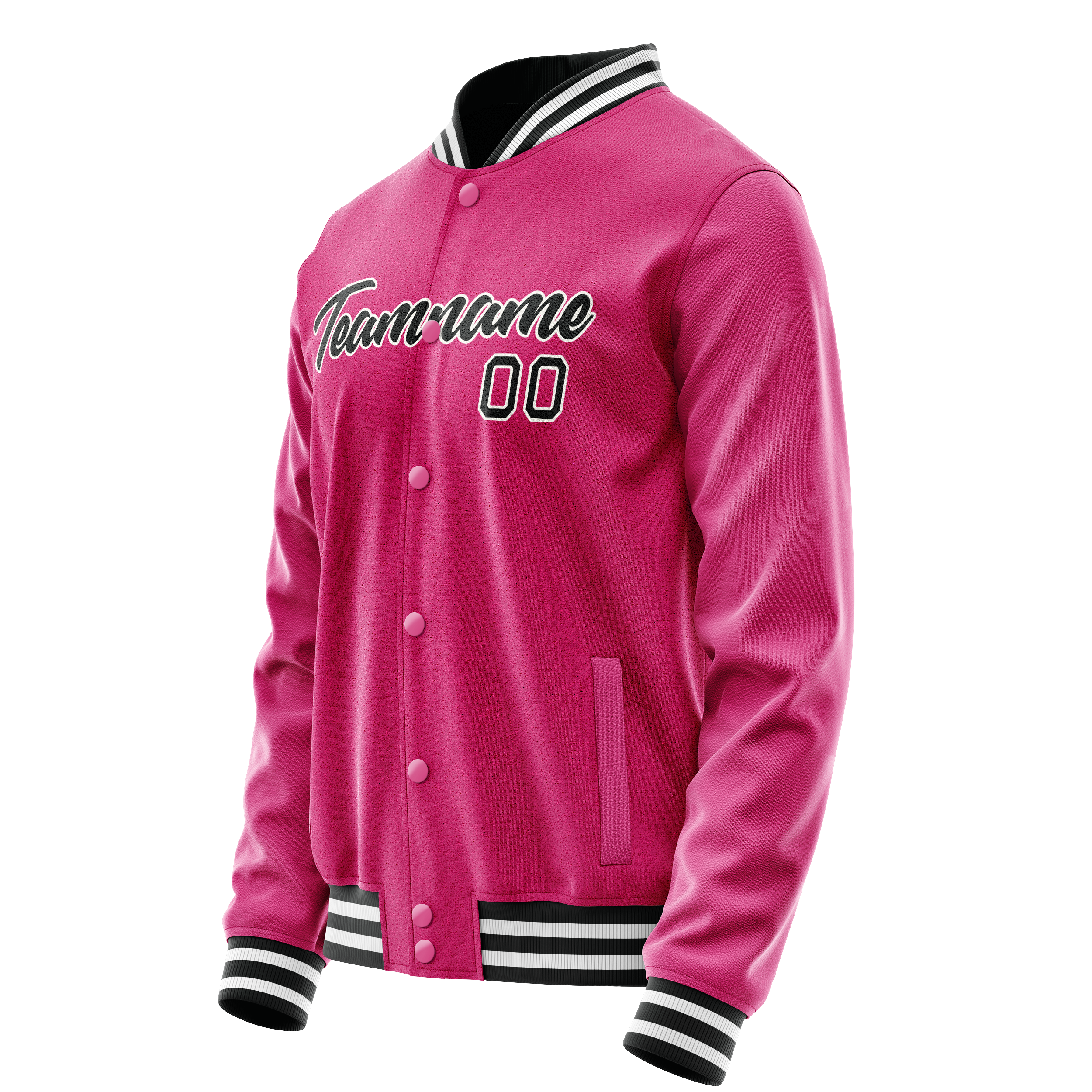 Custom Pink Black Solid Color Varsity Letterman Jacket JA02240617SH300