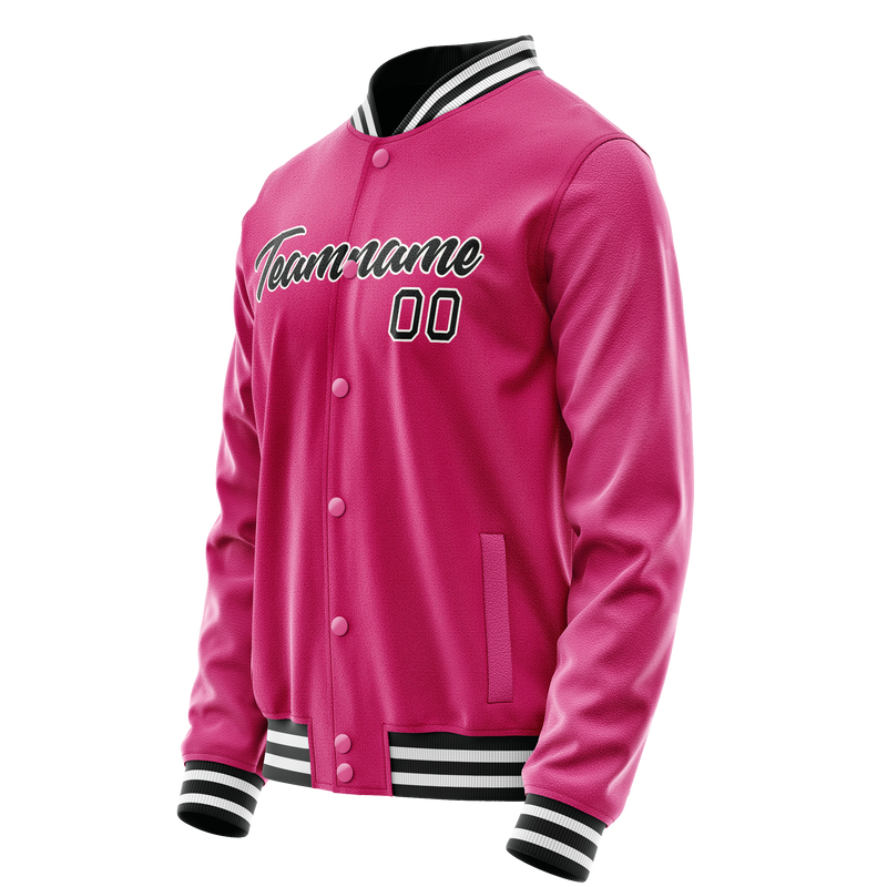 Custom Pink Black Solid Color Varsity Letterman Jacket JA02240617SH300