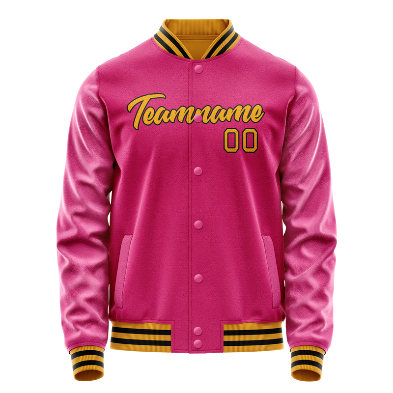 Custom Pink Old-Gold Solid Color Varsity Letterman Jacket JA02240617SH321