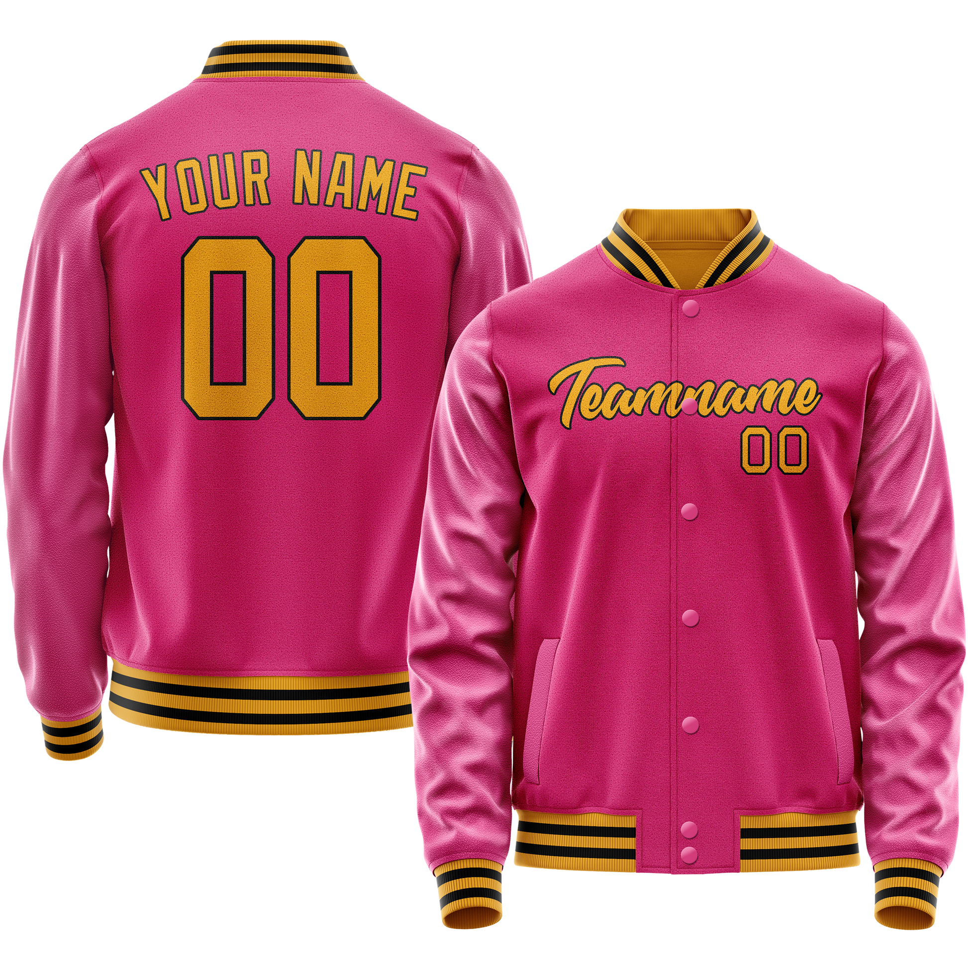 Custom Pink Old-Gold Solid Color Varsity Letterman Jacket JA02240617SH321
