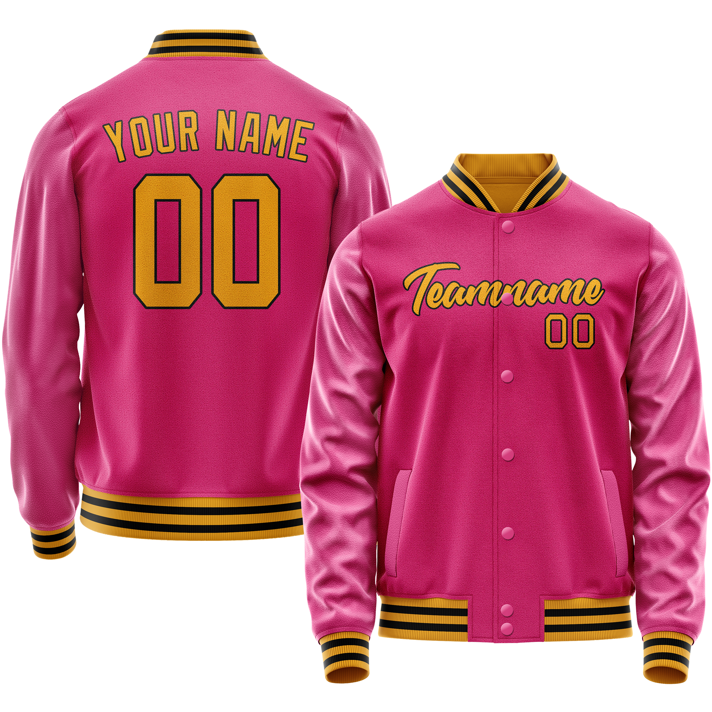 Custom Pink Old-Gold Solid Color Varsity Letterman Jacket JA02240617SH321