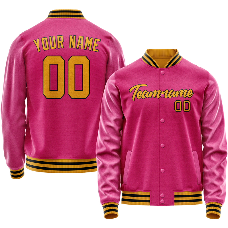Custom Pink Old-Gold Solid Color Varsity Letterman Jacket JA02240617SH321