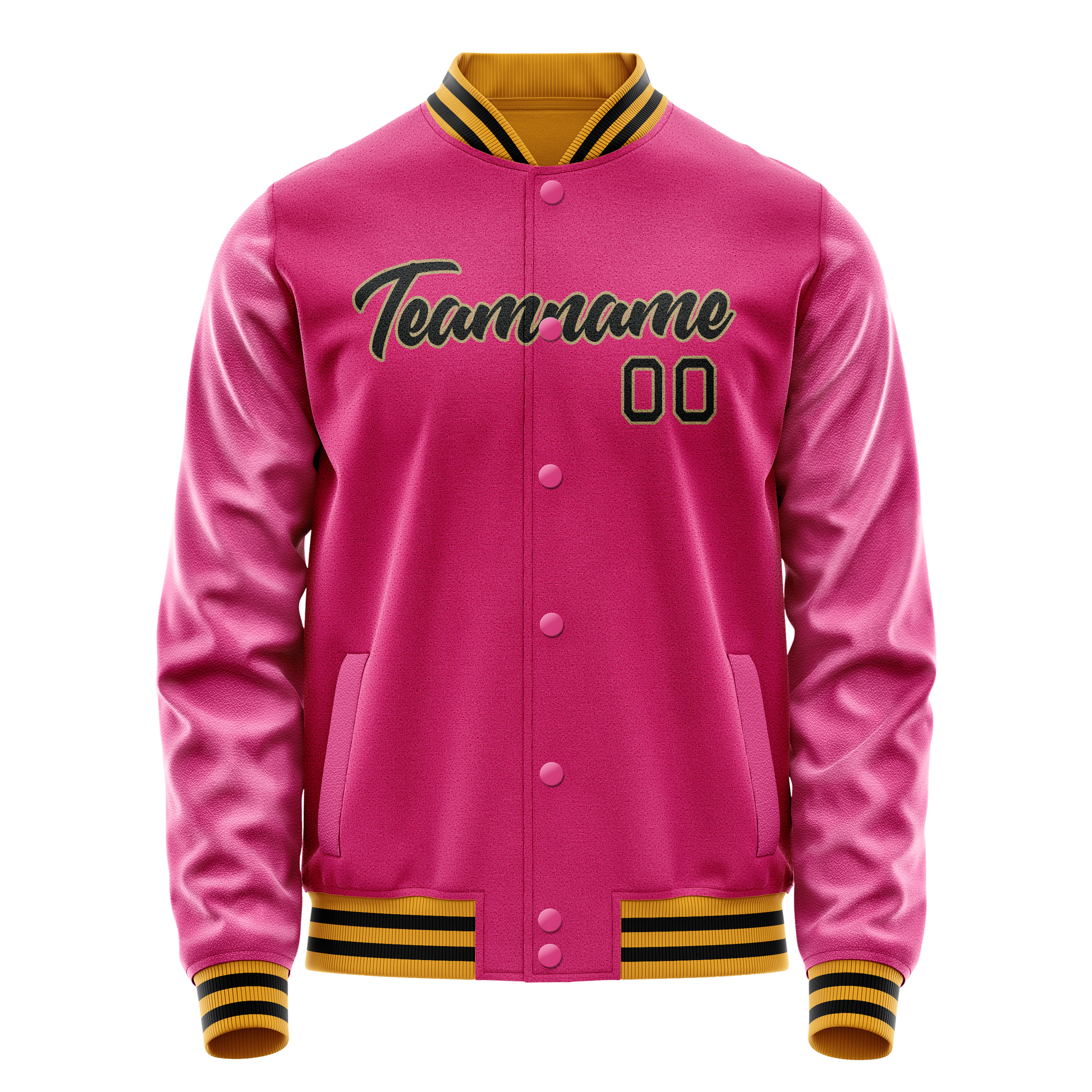 Custom Pink Black Solid Color Varsity Letterman Jacket JA02240617SH314