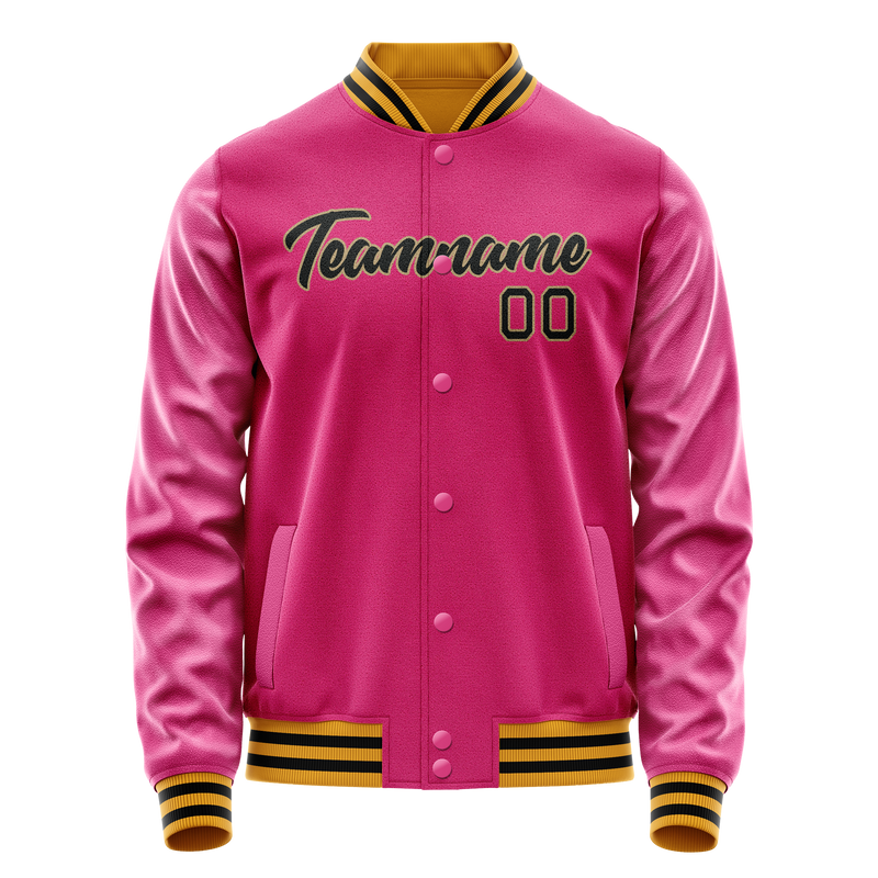 Custom Pink Black Solid Color Varsity Letterman Jacket JA02240617SH314