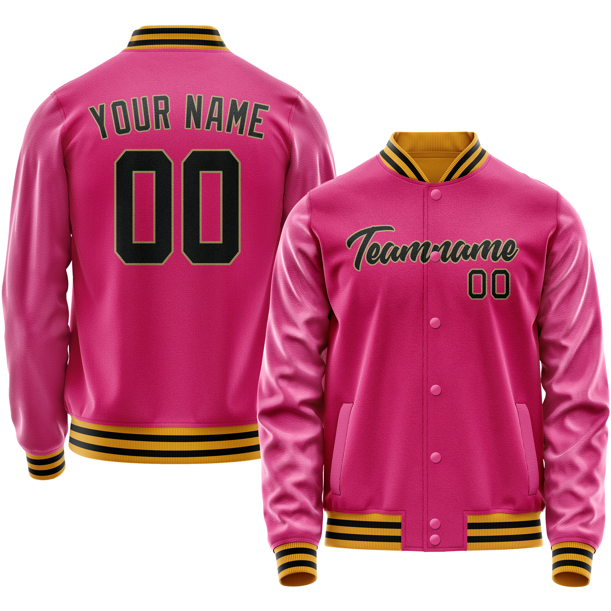 Custom Pink Black Solid Color Varsity Letterman Jacket JA02240617SH314