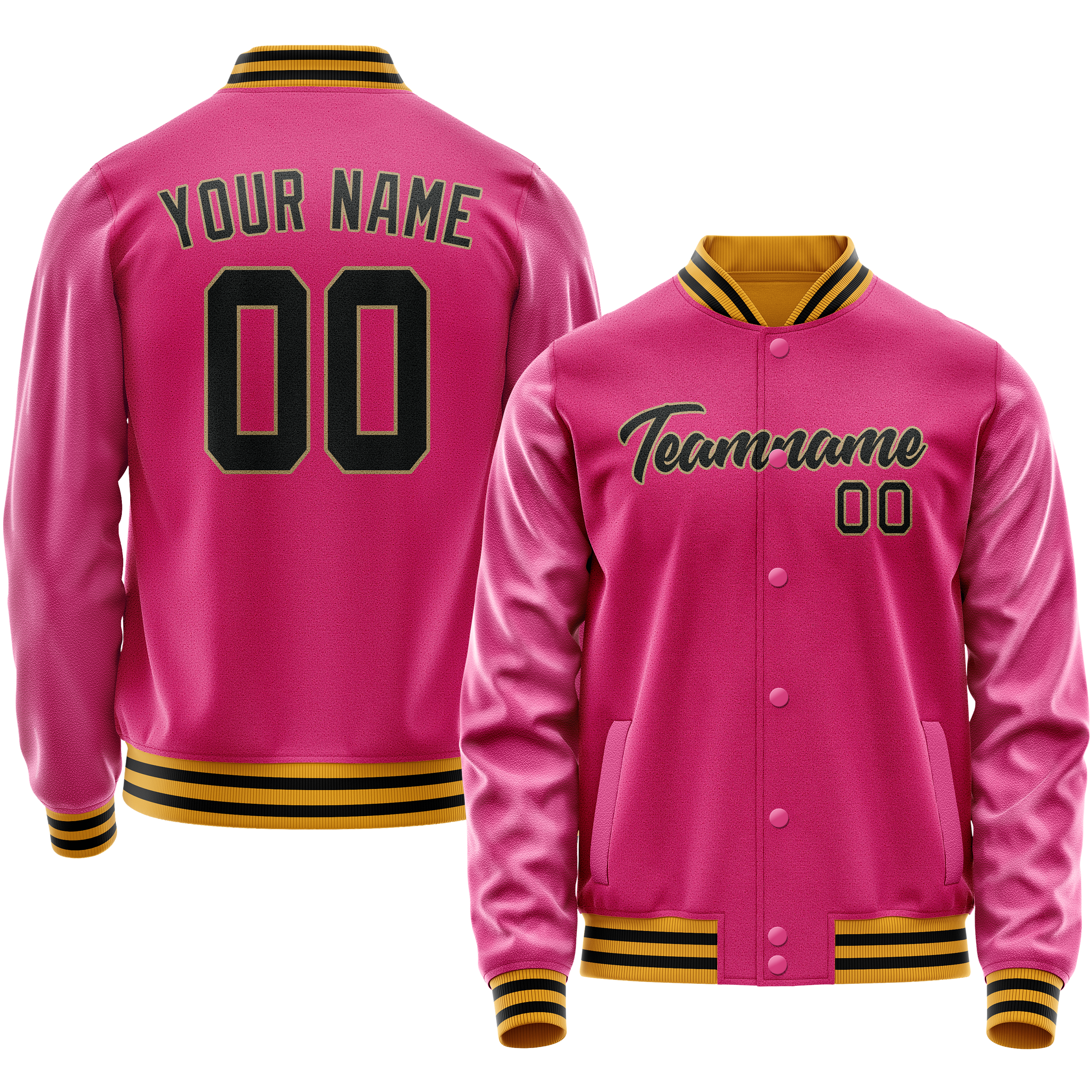 Custom Pink Black Solid Color Varsity Letterman Jacket JA02240617SH314