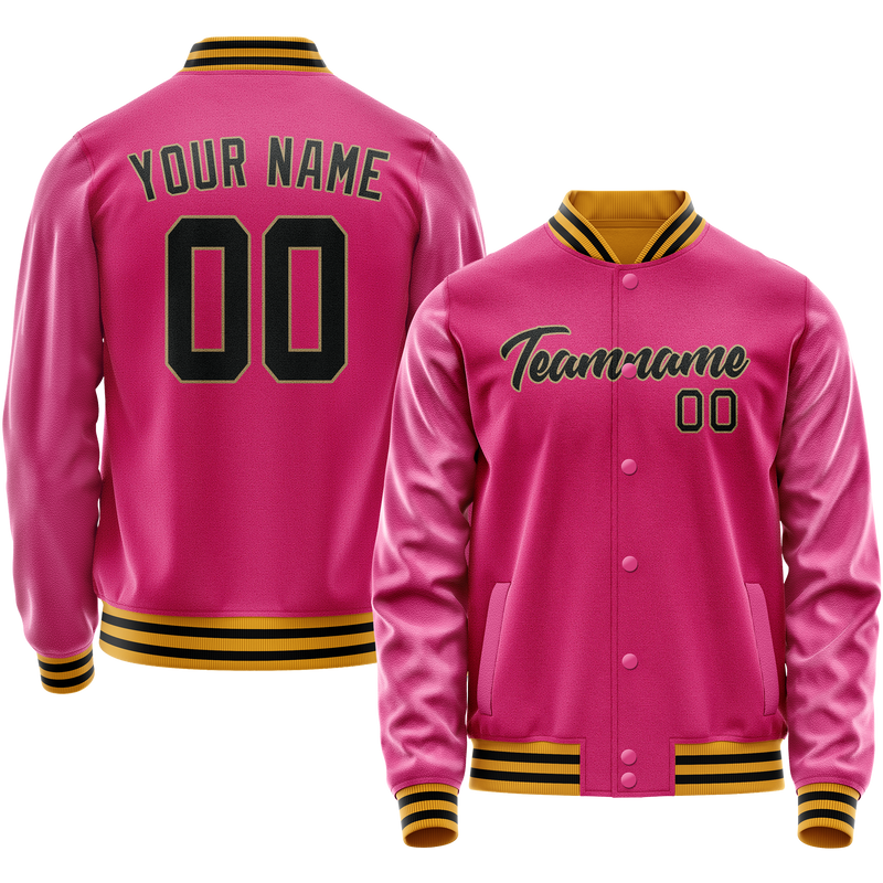 Custom Pink Black Solid Color Varsity Letterman Jacket JA02240617SH314