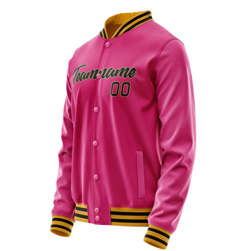Custom Pink Black Solid Color Varsity Letterman Jacket JA02240617SH314