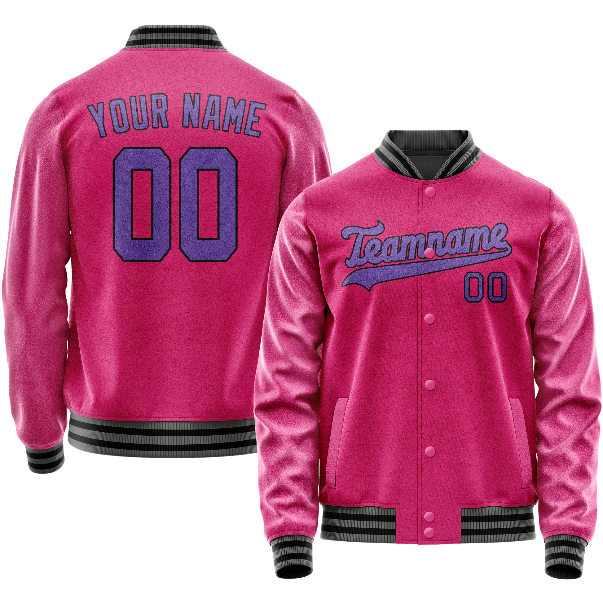 Custom Pink Purple Solid Color Varsity Letterman Jacket JA02240617SH307