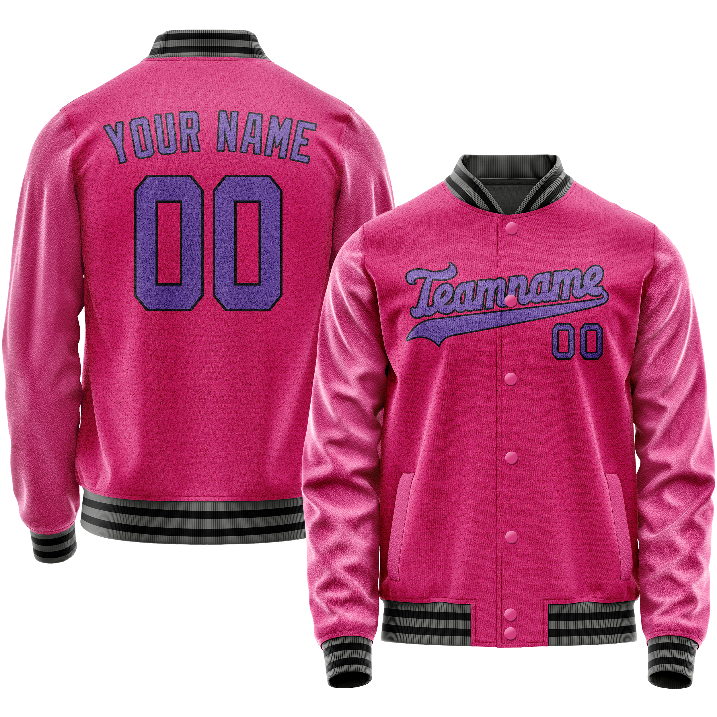 Custom Pink Purple Solid Color Varsity Letterman Jacket JA02240617SH307