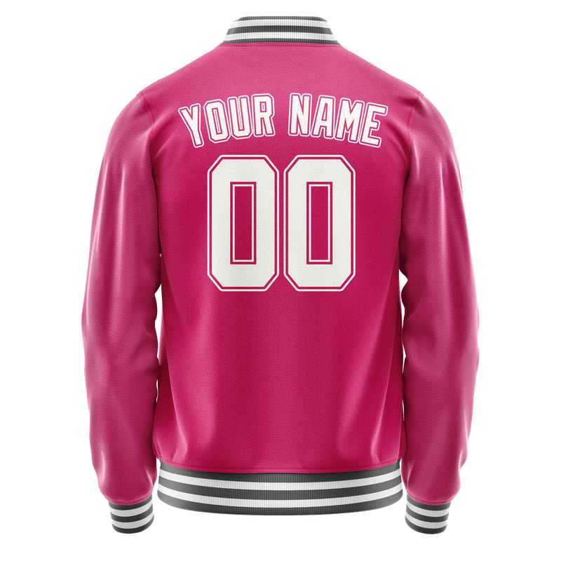 Custom Pink White Solid Color Varsity Letterman Jacket JA02240617SH324