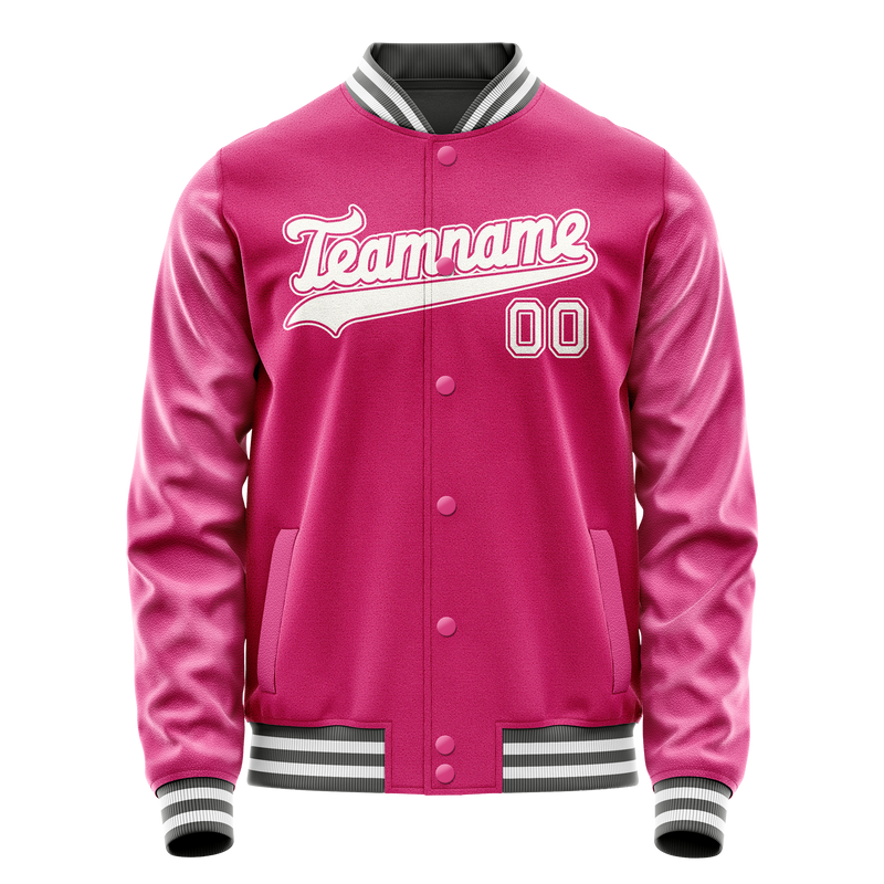 Custom Pink White Solid Color Varsity Letterman Jacket JA02240617SH324