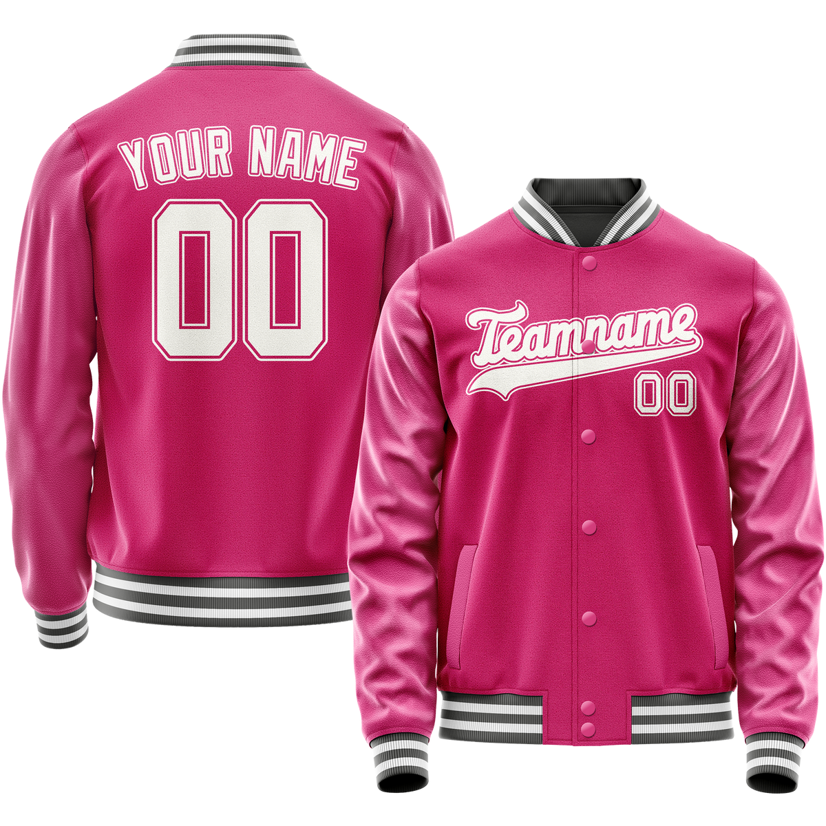 Custom Pink White Solid Color Varsity Letterman Jacket JA02240617SH324