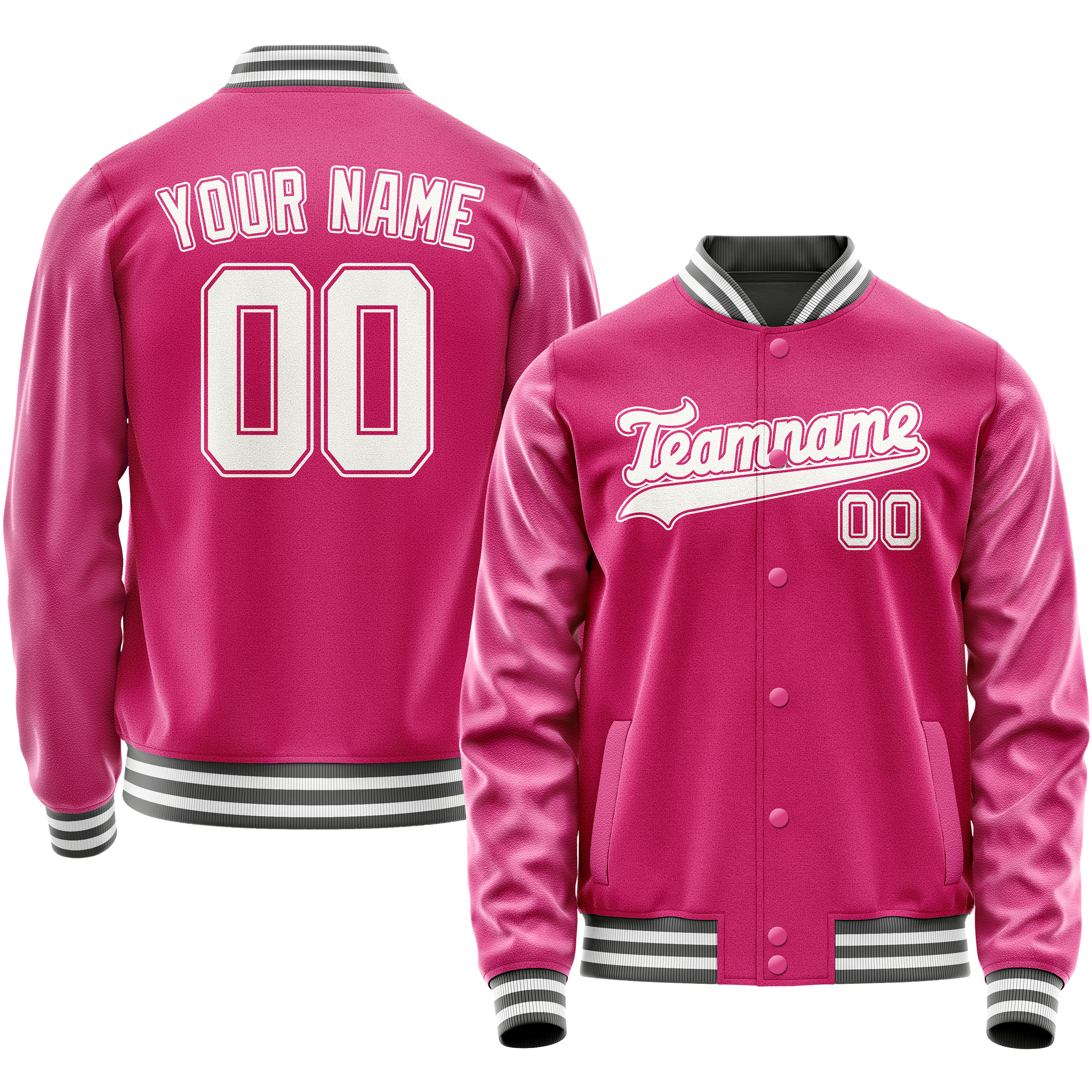 Custom Pink White Solid Color Varsity Letterman Jacket JA02240617SH324