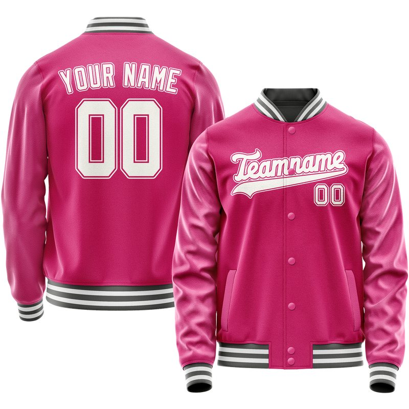 Custom Pink White Solid Color Varsity Letterman Jacket JA02240617SH324