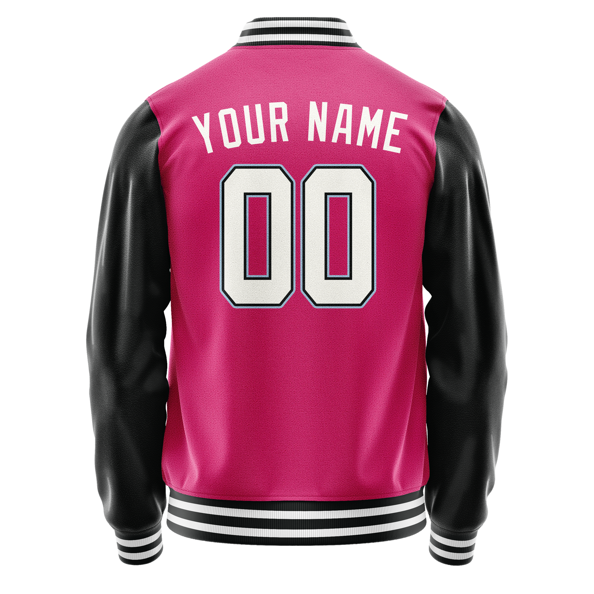 Custom Pink Black Solid Color Varsity Letterman Jacket JA02240617SH312