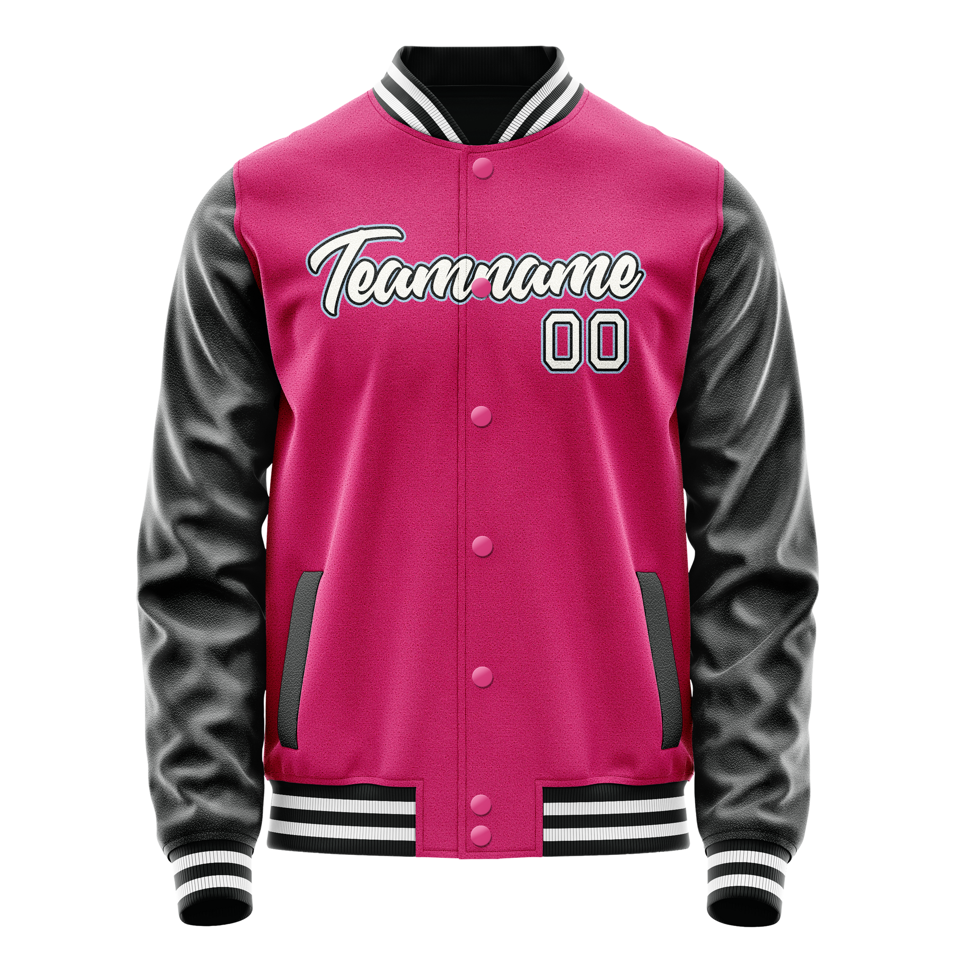 Custom Pink Black Solid Color Varsity Letterman Jacket JA02240617SH312
