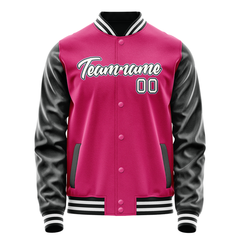 Custom Pink Black Solid Color Varsity Letterman Jacket JA02240617SH312
