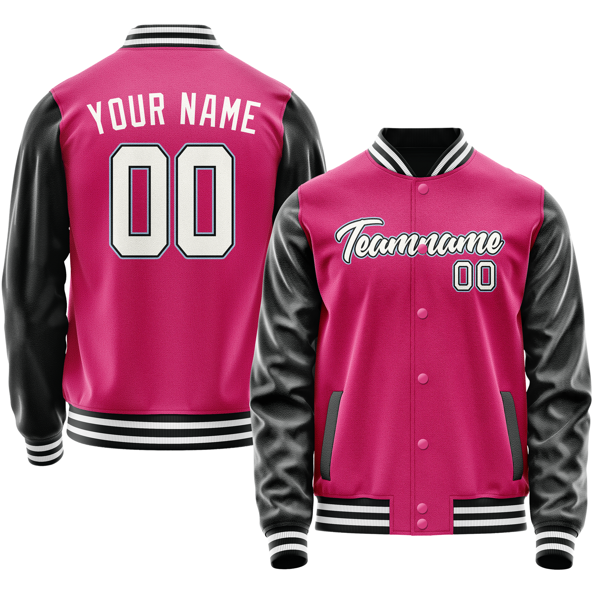 Custom Pink Black Solid Color Varsity Letterman Jacket JA02240617SH312