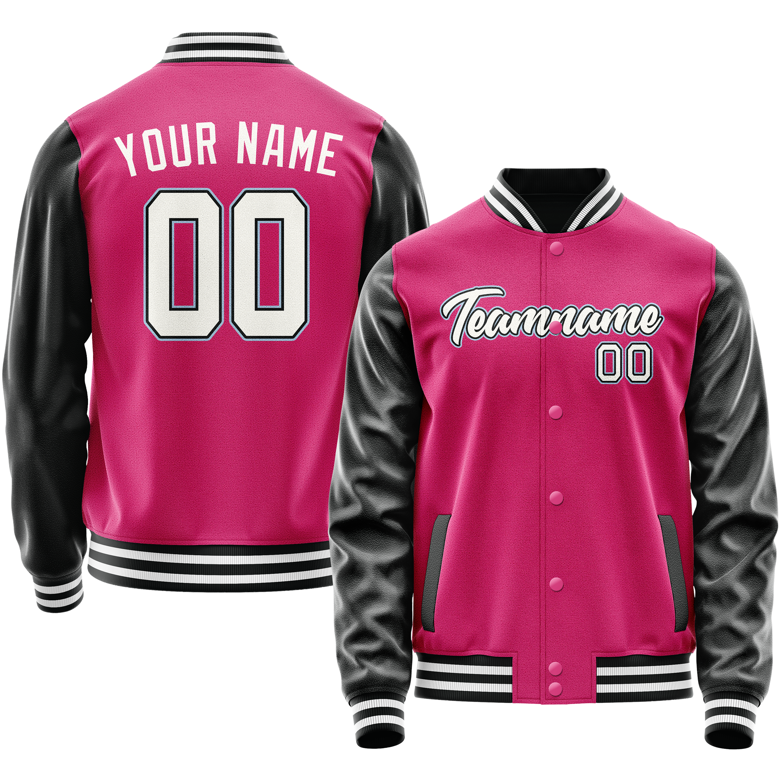 Custom Pink Black Solid Color Varsity Letterman Jacket JA02240617SH312