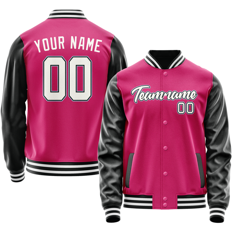 Custom Pink Black Solid Color Varsity Letterman Jacket JA02240617SH312
