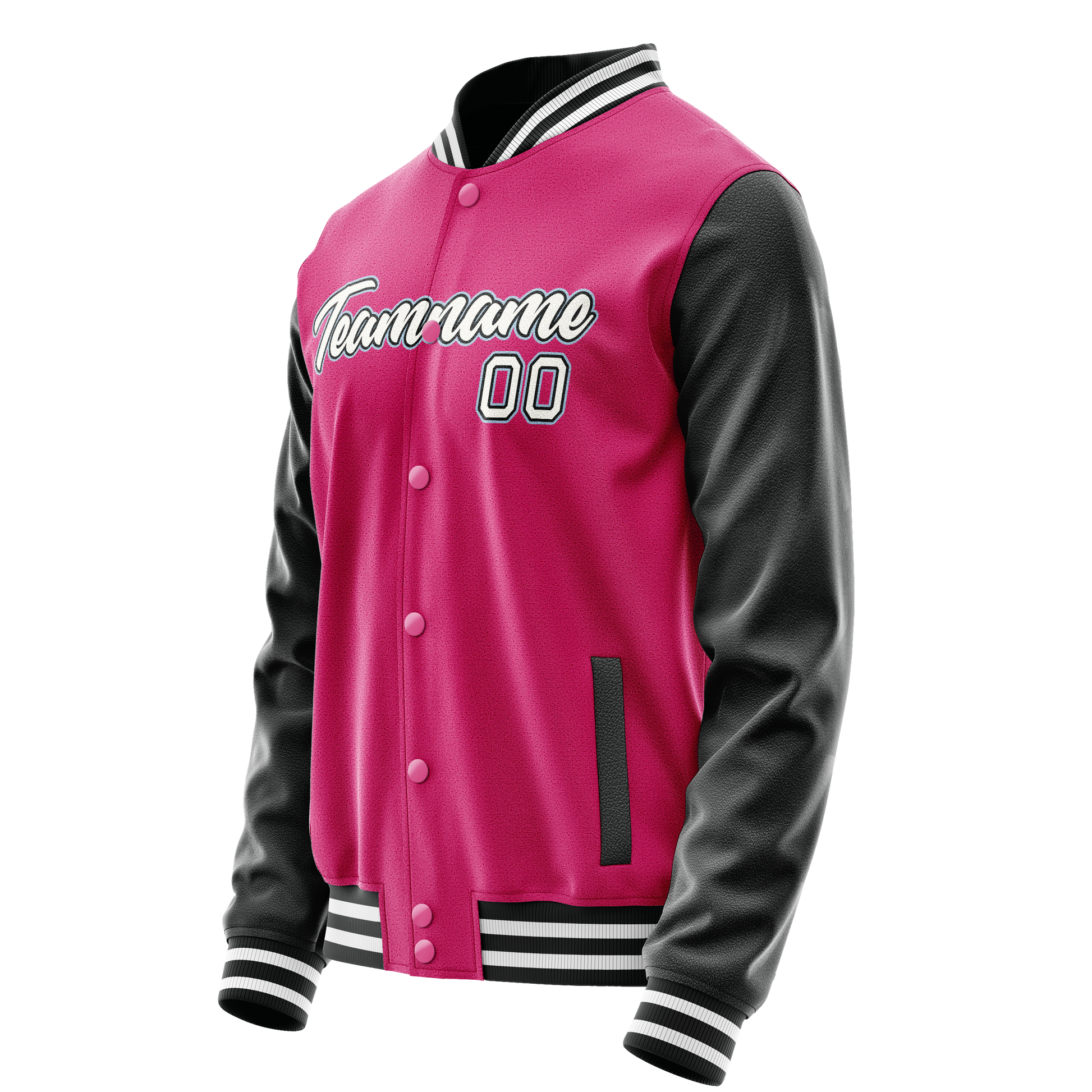 Custom Pink Black Solid Color Varsity Letterman Jacket JA02240617SH312