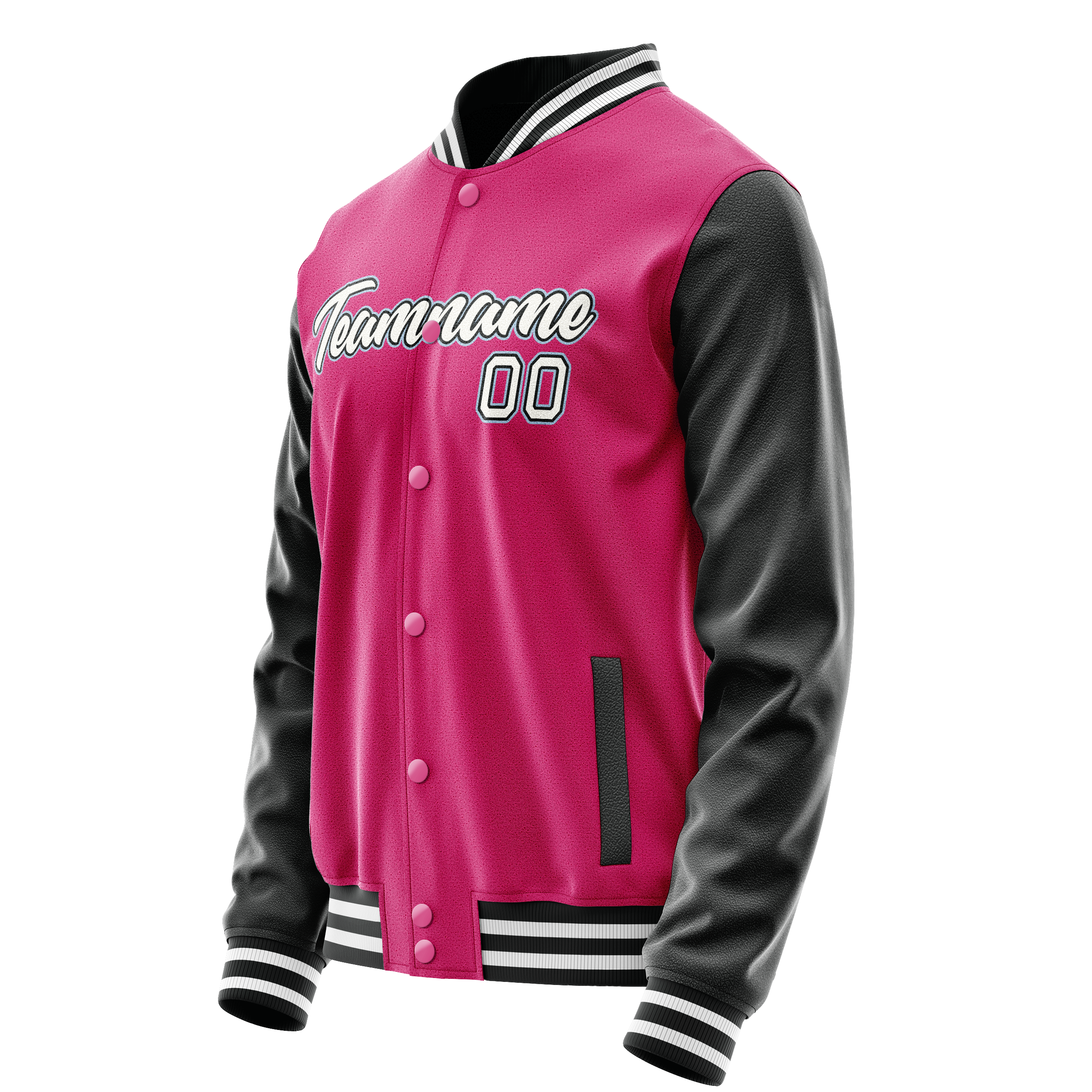 Custom Pink Black Solid Color Varsity Letterman Jacket JA02240617SH312