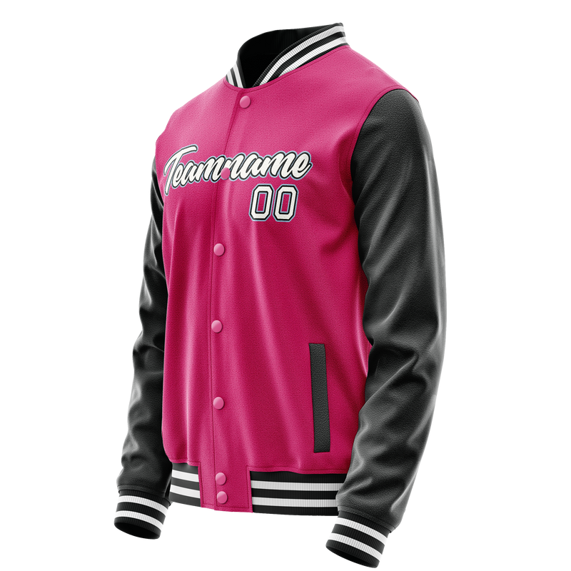 Custom Pink Black Solid Color Varsity Letterman Jacket JA02240617SH312