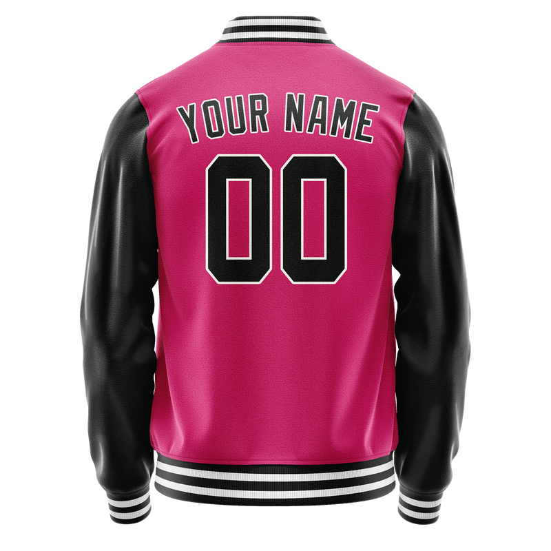 Custom Pink Black Solid Color Varsity Letterman Jacket JA02240617SH323