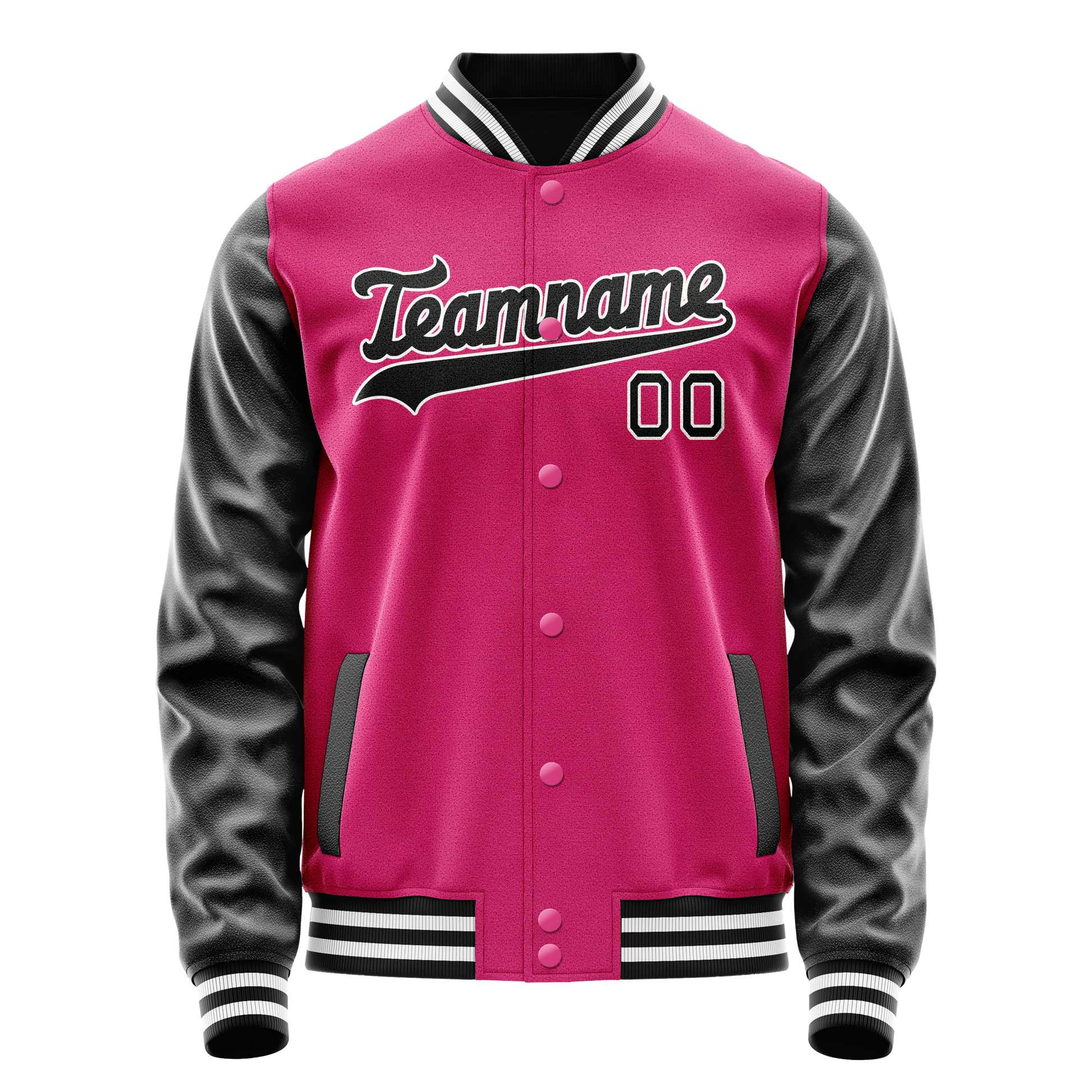 Custom Pink Black Solid Color Varsity Letterman Jacket JA02240617SH323