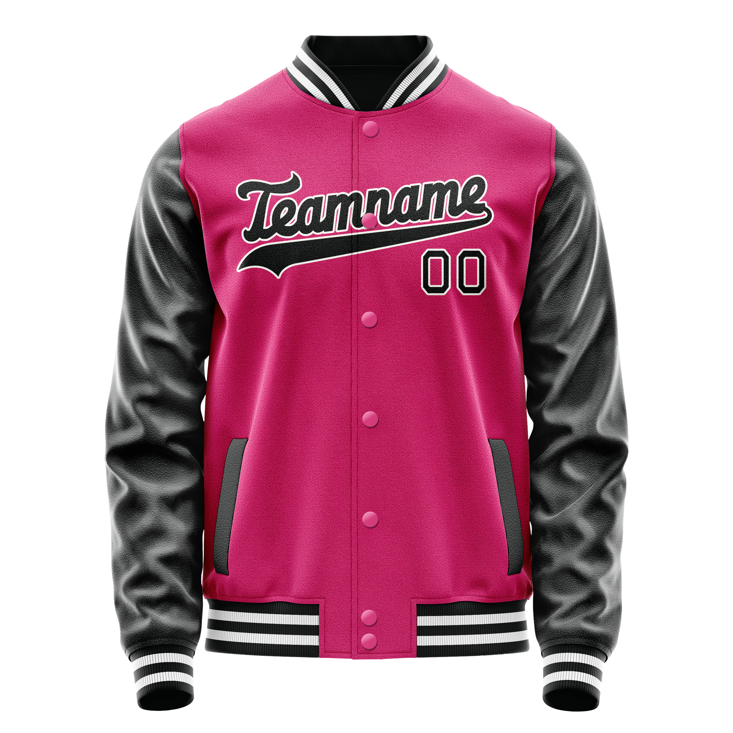 Custom Pink Black Solid Color Varsity Letterman Jacket JA02240617SH323